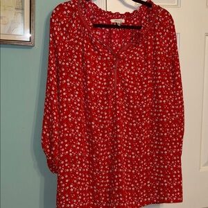 Max Studio Red and White Floral Top